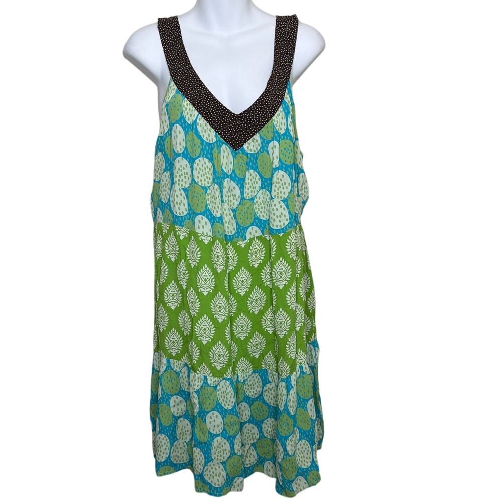 Loco Lindo Tiered contrasting polka dot V-neck Sleeveless Dress Size XL